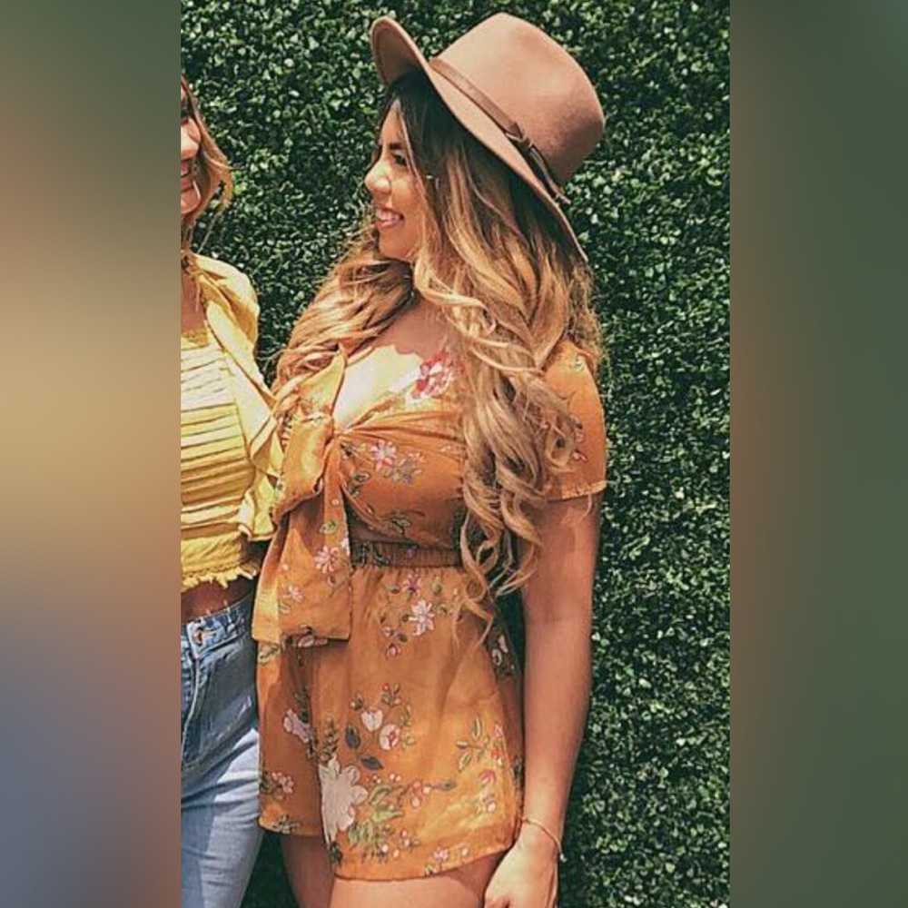 Reverse Mustard Floral Tie-Front Romper
